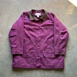LL Bean Barn Jacket Mens XXL Purple Corduroy Collar Plaid Lined Cotton Canvas